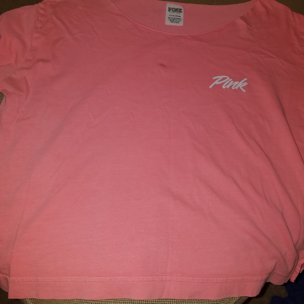 Victorias secret PINK cropped coral campus tee size small